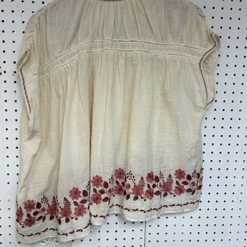 Max Studio Cream Blouse with Red Floral Embroidery - Picture 4 of 6